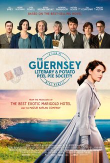 The Guernsey Literary and Potato Peel Pie Society Movie Poster starring Lily James and Glen Powell