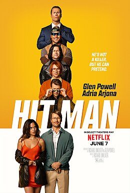 Hit Man 2023 Movie Poster starring Glen Powell and Adria Arjona