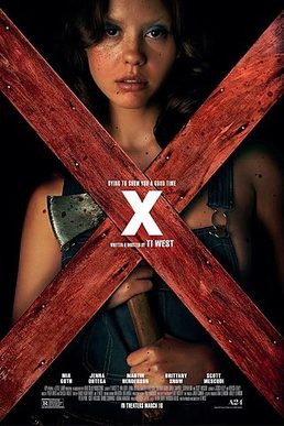 X 2022 A24 Movie Poster featuring Jenna Ortega and Mia Goth